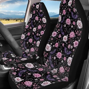 Pink Purple Butterfly Wildflower Car Seat Covers, Witchy Gothic Car Accessories for Women, Nature Hippie Bohemian Floral Cute Car Decor