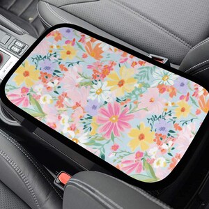 Spring Floral Toile Car Armrest Cover, Colorful Center Console Cover, New Car Gift, Interior Accessories, Shabby Chic Cute Car Decor