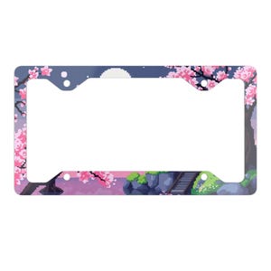 Pixel Art Cherry Blossom License Plate Frame, Kawaii Tag Cover, Anime Cute Car Decor, Gamer Exterior Car Accessories