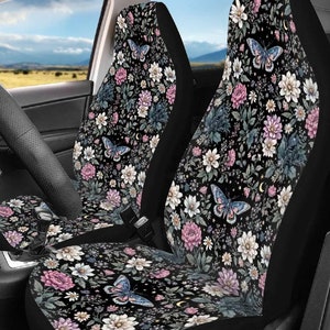 Butterfly Wildflower Car Seat Covers, Witchy Gothic Car Accessories for Women, Celestial Hippie Bohemian Floral Cute Car Decor