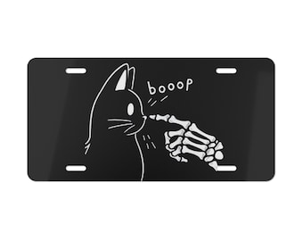 Funny Black Cat Boop Front License Plate, Humorous Vanity Plate