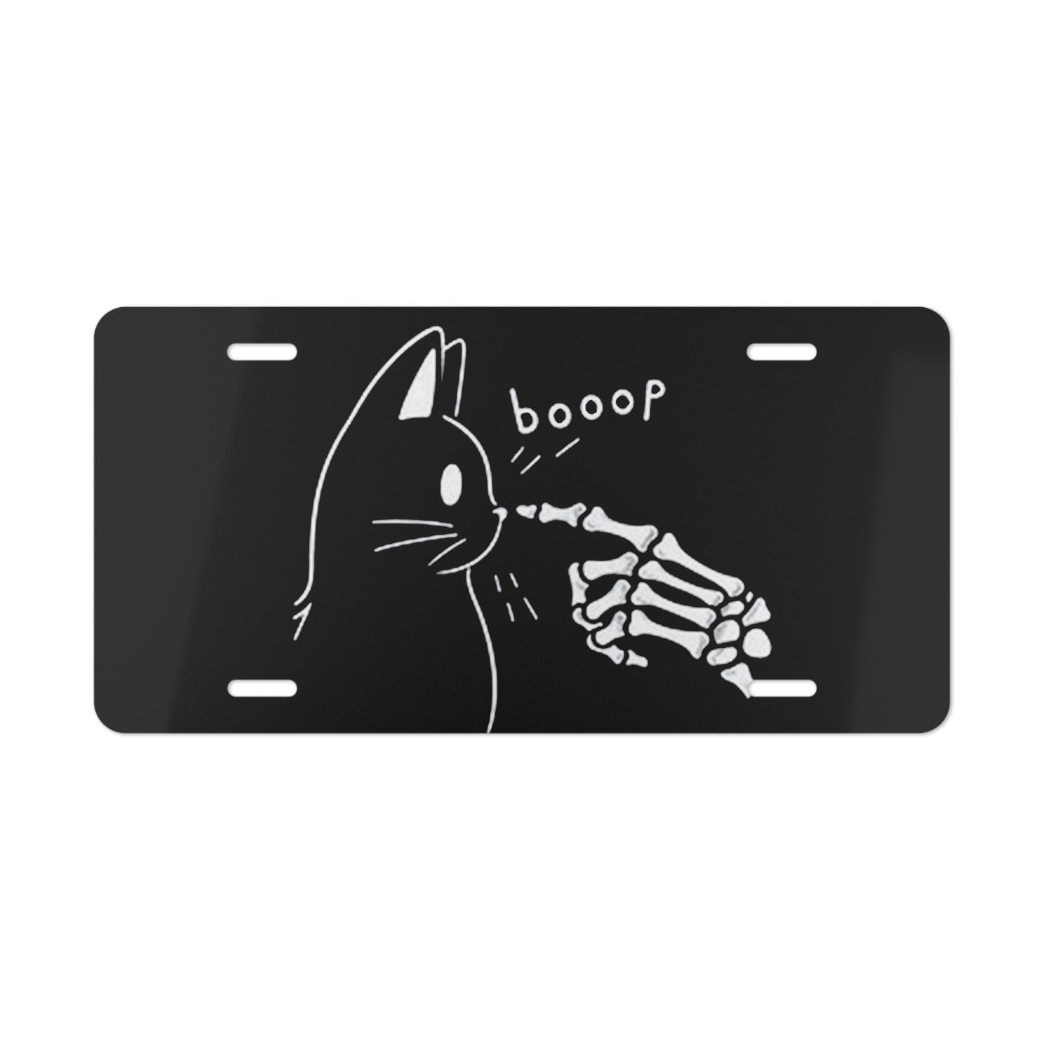 Funny Black Cat Boop Front License Plate, Humorous Vanity Plate