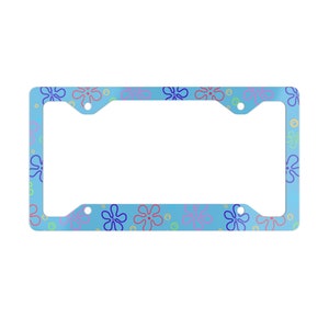 Blue Floral Car License Plate Frame, Funny Car Accessories, Cute Car Decor Gift