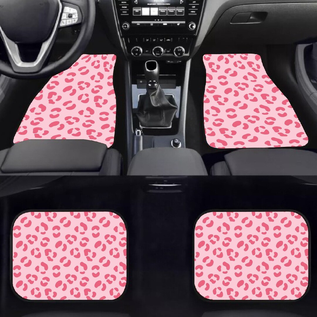 Pink Leopard Car Floor Mats, Cheetah Print Car Accessories, Gift for