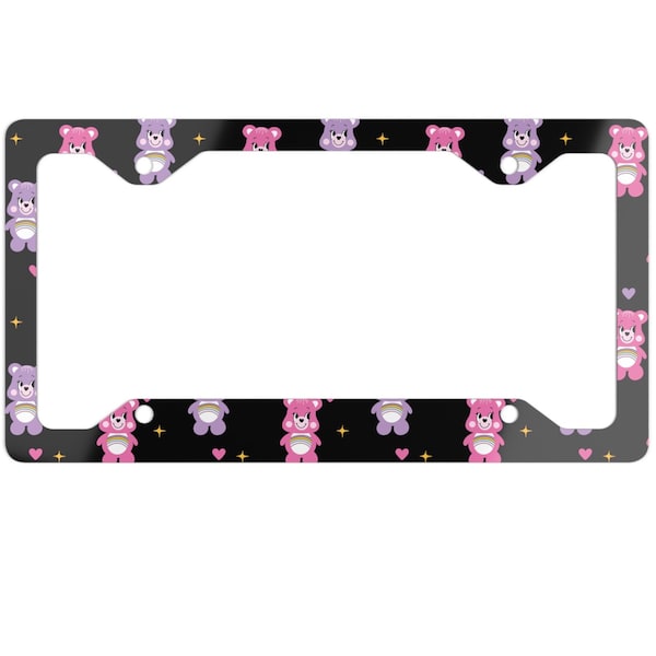 Cute Bears License Plate Frame, 90s y2k Car Decor, Cute Vehicle Accessories for Car Bumper, Pink Purple Black Pattern