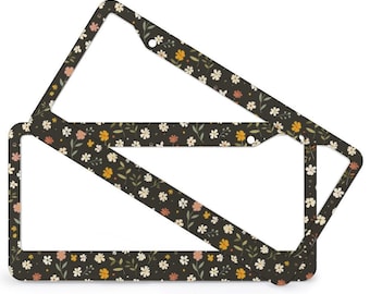 Black Dainty Wildflowers License Plate Frame, Cottagecore Girly Cute Car Decor, Car Accessories for Women