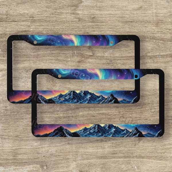 Rainbow Aurora Landscape License Plate Frame, Northern Lights Car Decor, Nature Mountain Car Accessories, Exterior Car Accessories