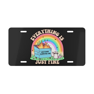 Everything Is Just Fine Front License Plate, Funny Raccoon Vanity Plate, Cute Vehicle Accessories Gift, USA Car Tag