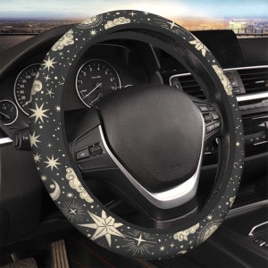 Celestial Moon Stars Car Steering Wheel Covers, Boho Hippie Car Accessories, Cute Car Decor, Gen Z Gift