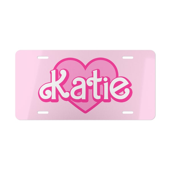 Pink Doll Personalised Text Front License Plate, Custom Name Vanity Plate, Cute Vehicle Accessories Gift