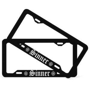 Sinner License Plate Frame, Black Funny Quote Gothic Vehicle Accessories, Witchy New Car Gift
