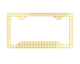 Yellow Plaid Gingham Car License Plate Frame, Gen Z Gift, Cute Car Accessories for Women, Car Decor