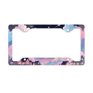 Anime Kawaii License Plate Frame, Pastel Clouds Cute Car Decor, Car Accessories for Women, Gen Z Car Bumper