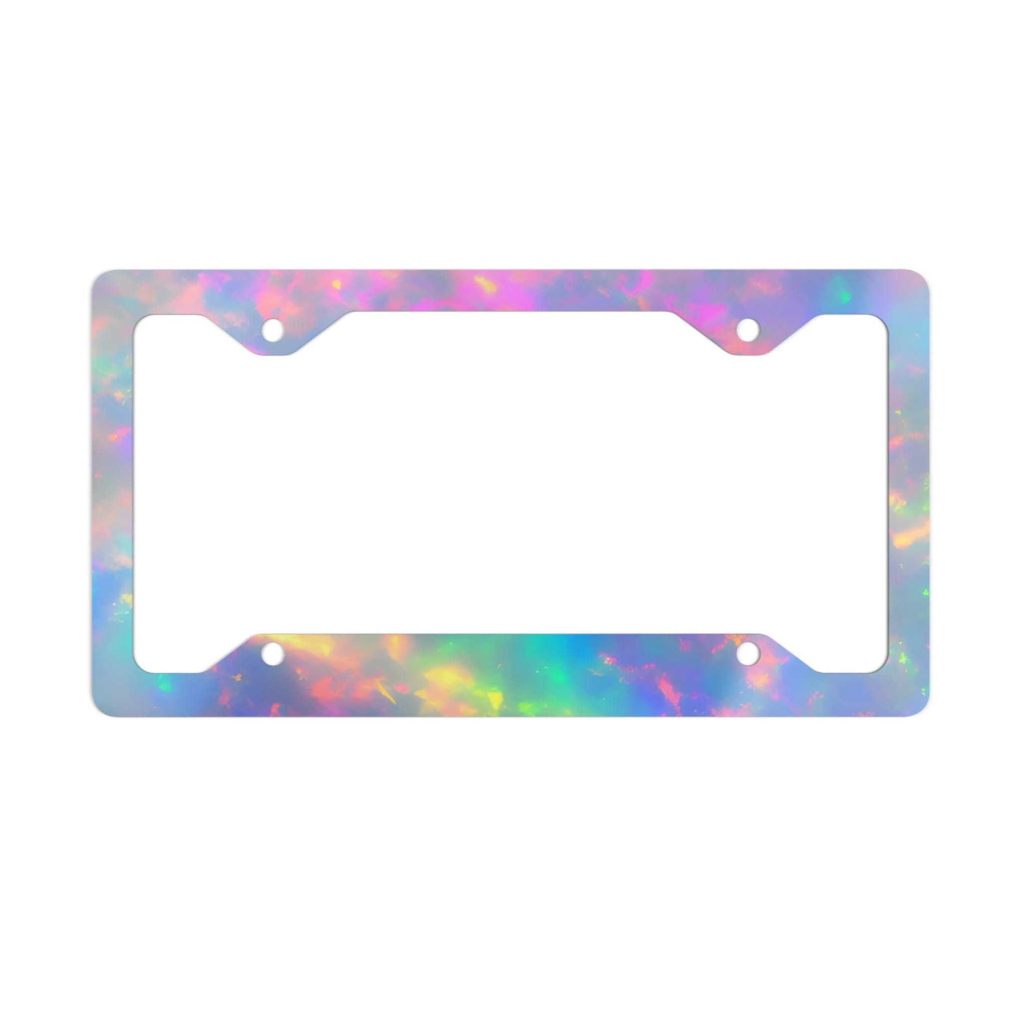 Opal Pattern License Plate Frame, Crystal Art Magical Girly Cute Car Decor, Rainbow Mystic Car Accessories for Women