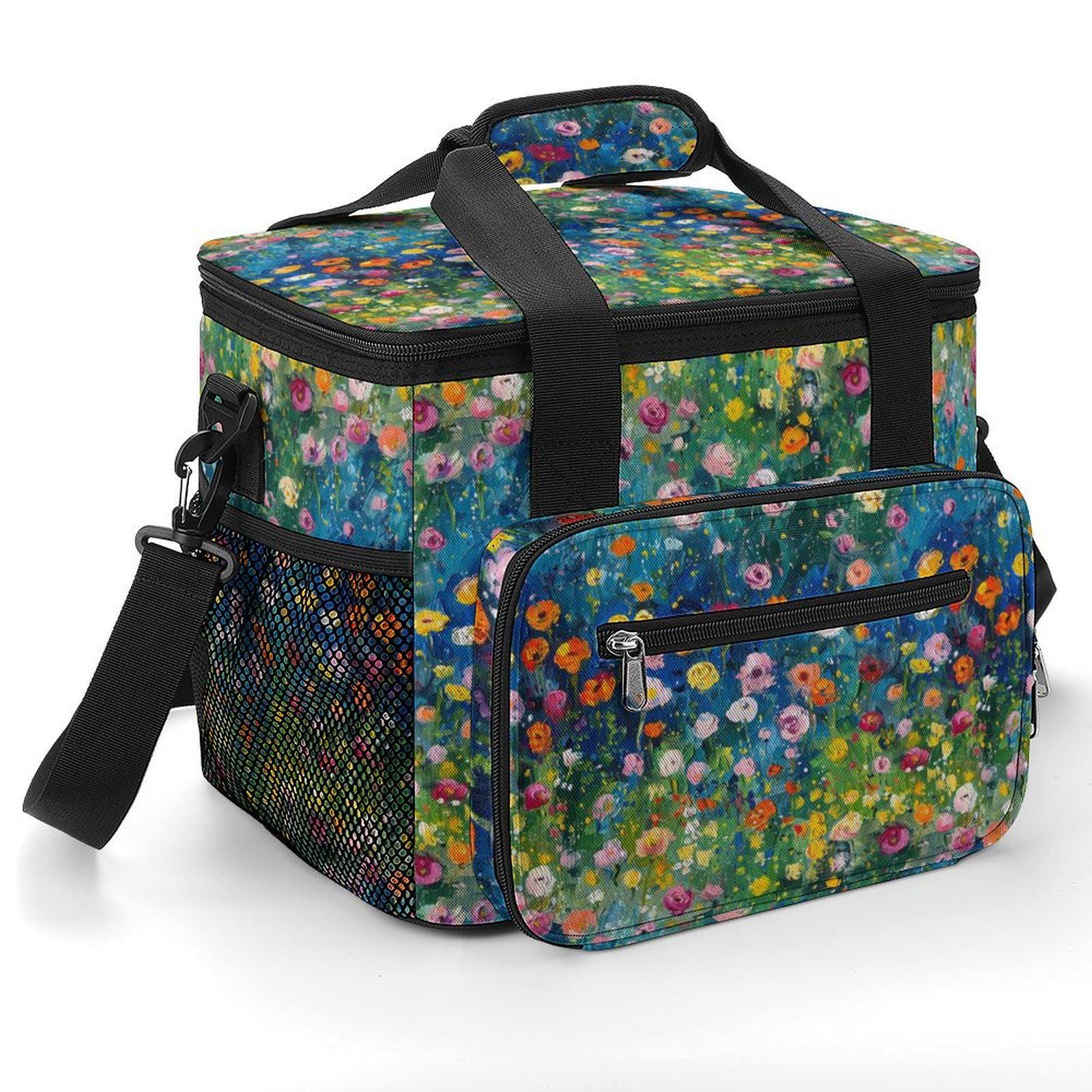 Monet Painted Wildflower Cooler Bag, Boho Insulated Camping Cooler