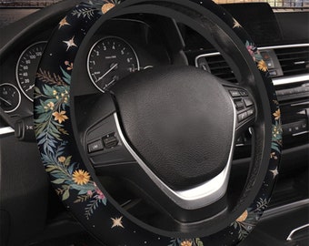 Fundas místicas para volante de coche con flores silvestres, accesorios bohemios para coche para mujeres, decoración adorable para coche, regalo para la Generación Z
