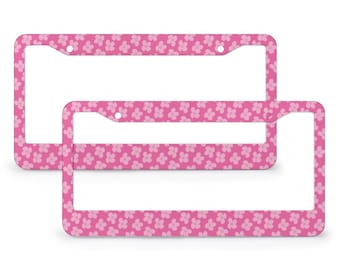 Pink Floral License Plate Frame, Cute Car Decor, y2k Groovy Car Accessories for Women, Gen Z Car Bumper