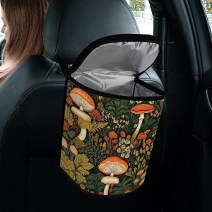 Wildflower Mushroom Print Car Trash Bag, Cottagecore Reusbale Rubbish Bag For Car, Car Accessories, Cute Car Decor, Gift for Her