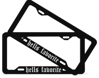 Hells Favorite License Plate Frame, Black Funny Gothic Vehicle Accessories for Car Bumper, Witchy New Car Gift For Her