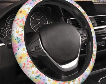 Spring Wildflower Car Steering Wheel Covers, Floral Ditsy Interior Car Accessories, Chinoiserie Cute Car Decor, Gift for Mom
