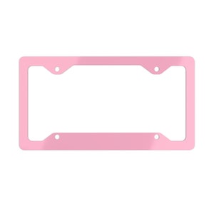 May include: A pink metal license plate frame with four holes for mounting.