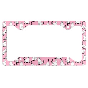 Ghost Cat License Plate Frame, Cute Kawaii Halloween Gen Z Vehicle Accessories for Car Bumper, Girls Gift For Her