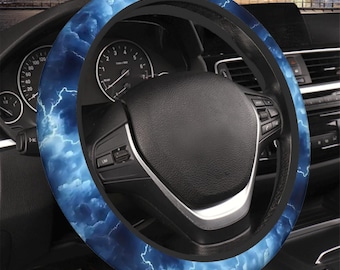 Blue Lightning Car Steering Wheel Cover, Space Galaxy Aesthetic Interior Car Accessories, Moon y2k Retro Car Decor