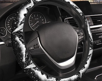 Black Misty Moutain Car Steering Wheel Covers, Space Galaxy Interior Car Accessories, Sky Nature Car Decor