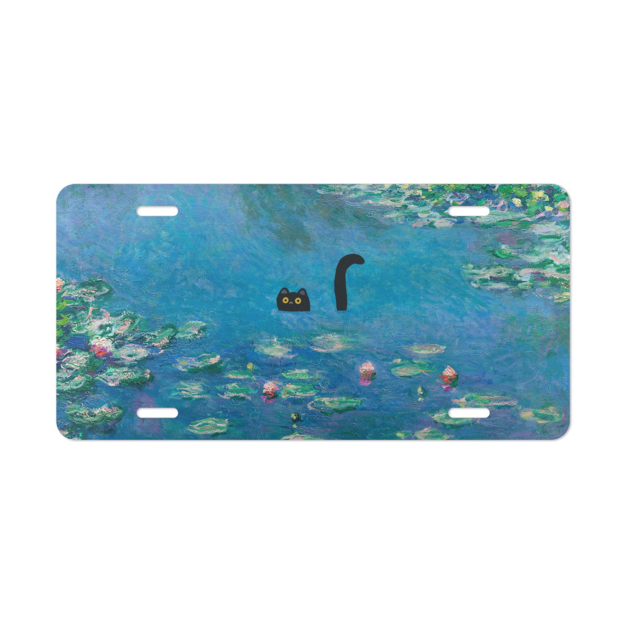 Black Cat Monet Painting Front License Plate, Funny Art Nouveau