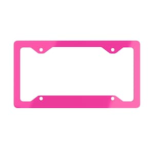 May include: A bright pink license plate frame with four holes for screws.