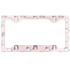 Rosa Kawaii Katzen-Nummernschild-Rahmen, rosa y2k Autozubehör für Frauen, niedliches Auto-Dekor
