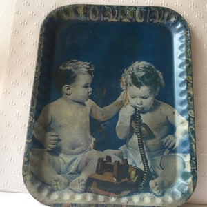 Vintage Tray Serving Plate USSR Tableware Home Kitchen Decor Vintage Tableware Antique Tableware Food Tray Photo Drawing with Children