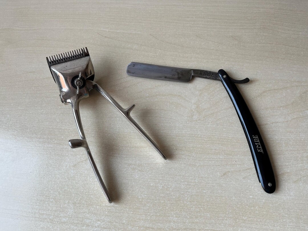 Vintage Set of Barber Accessories, Vintage Hand Razor, Straight EMDE ...