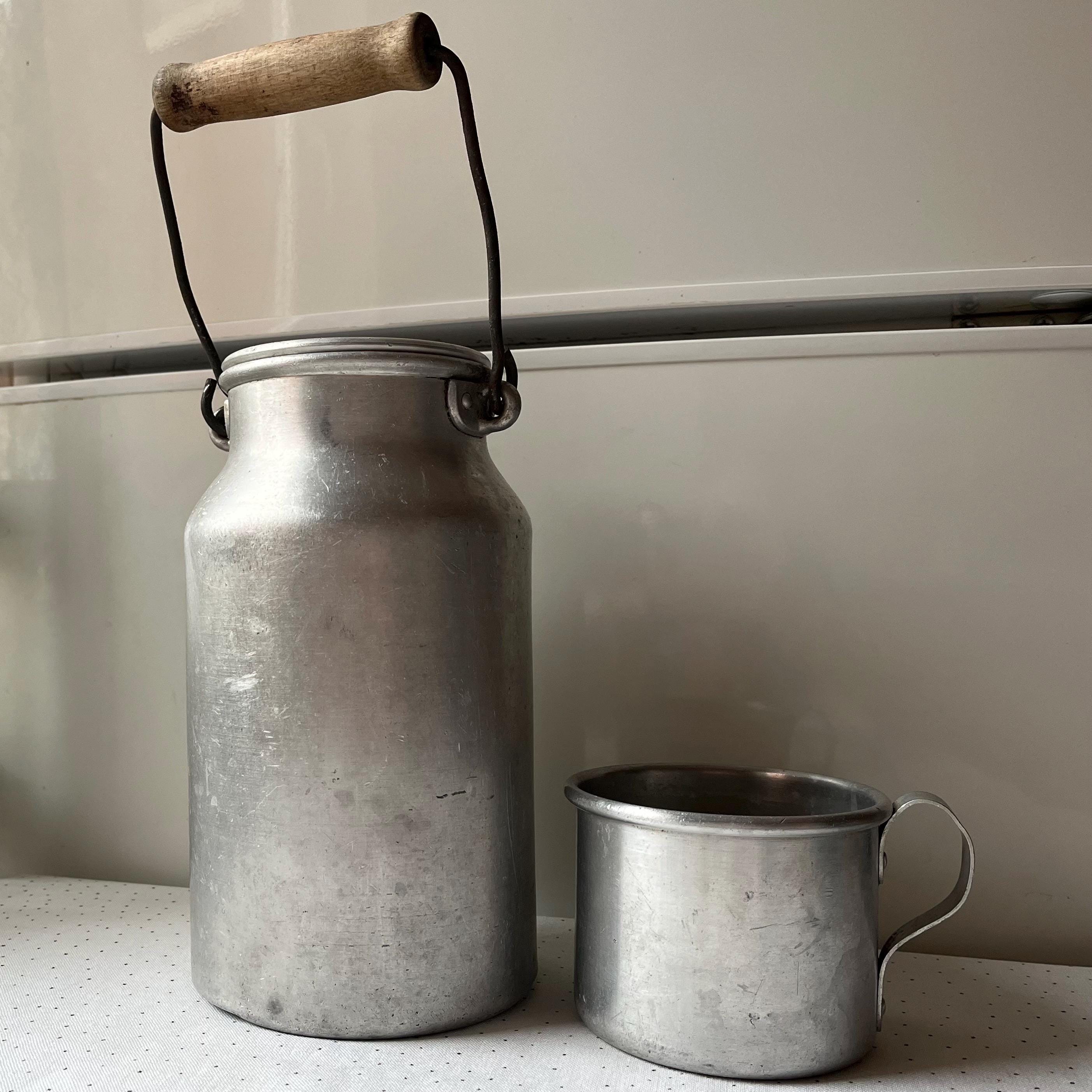 Vintage Milk bidon with cup, Milk jag, USSR Soviet era, Aluminum cup, Kitchen storage, Old utensils, Kitchenware Bidon, Soviet milk can