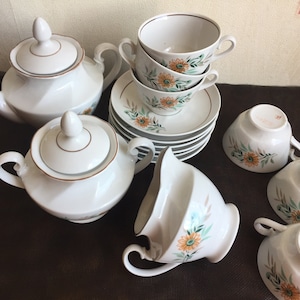 Vintage Service, Dinnerware, Porcelain set, USSR, Tea Set, Antique Service, Kitchen Decor, Vintage Service, Teapot with cups, Old Dinner set