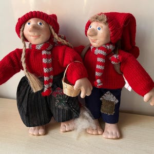 Vintage Norwegian Troll Couple – Tregaarden&#39;s Julehus Exclusive, Ceramic Hands & Feet, Porcelain dolls, Vintage Norwegian toys, Gift couples