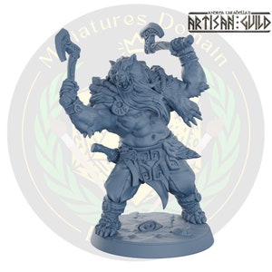 Berserker Skinchangers Male Barbarian Beastfolk Bear with Axes AG | Miniature Dungeons and Dragons DnD Tabletop Miniature Mini Painting RPG