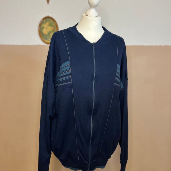 Cardigan vintage Blau Wolle Strickjacke Herren