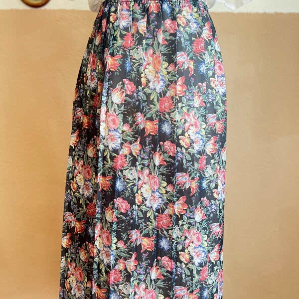 Vintage Rock mit Blumen Muster Retro 70er 80er Kostüm Sommer Skirt
