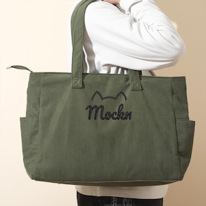 Gestickte Haustier Name Handtasche | Personalisierte Haustier-Einkaufstasche | Geschenk für Tierbesitzer | Hunde oder Katzen Mama Tasche | Anpassbare Alltagstasche