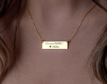 Engraving Bar Necklace, 14K Gold Bar Necklace, Personalized Engraved Bar Necklace, Summer Jewelry, Custom Bar Necklace,