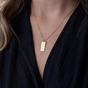 Gold Bar Necklace, Bar Name Necklace, Personalized Necklace, Dainty Bar Necklace, 14K Gold Bar Necklace, Personalized Jewelry, Gift For Her