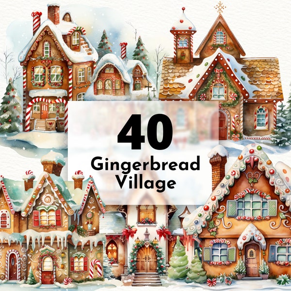 Watercolor Christmas Gingerbread village houses Clipart Bundle - Perfect for DIY Holiday Projects, card making and sublimation
