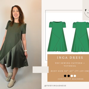 INGA DRESS - digital sewing pattern - PDF files with illustrated instructions - A Line Dress Sewing Pattern - Puff Sleeves