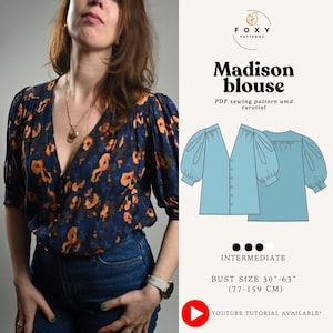 MADISON BLOUSE - patron de couture numérique - fichiers PDF avec instructions illustrées - patron de chemise oversize - patron de chemisier bohème