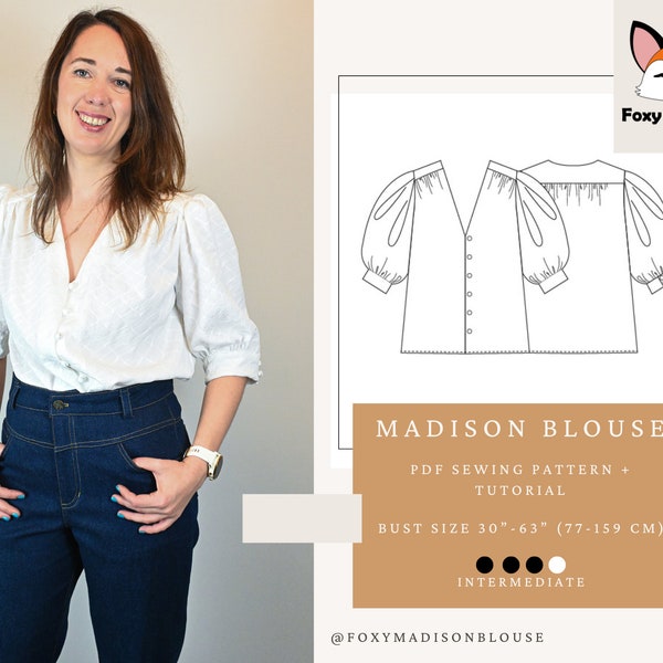 MADISON BLOUSE - digital sewing pattern - PDF files with illustrated instructions - Oversized Shirt Sewing Pattern - Boho Blouse Pattern