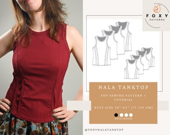 Nala Tank Top PDF Sewing Pattern, Knit Pleated & Cropped Versions
