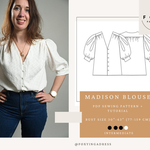 MADISON BLOUSE - digital sewing pattern - PDF files with illustrated instructions - Oversized Shirt Sewing Pattern - Boho Blouse Pattern