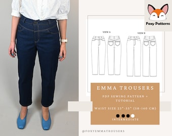 Emma Trousers Sewing Pattern – Wide Leg & Tapered Jeans (PDF Pattern)