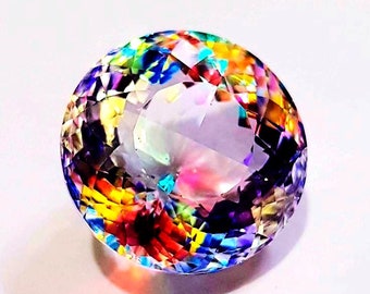 Certified Magical 25 Ct AAA+ Rainbow Color Mystic Quartz Round Shape Loose Gemstone /Personalized Gifts Loose Topaz Free Standard Shipping